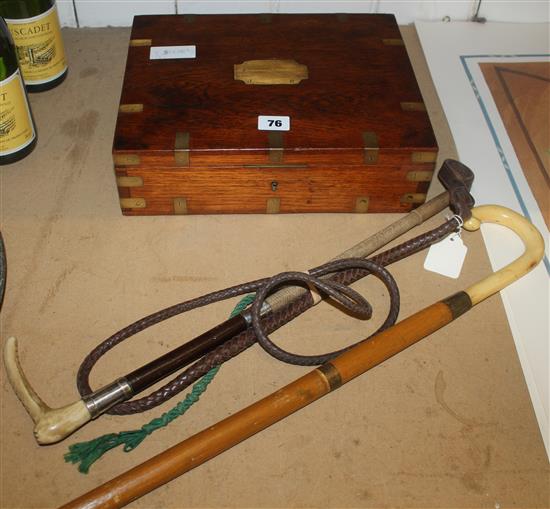 Military box, sword stick & riding crop